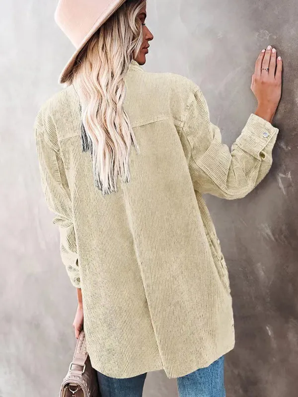 Solid Corduroy Oversized Shirt Jacket