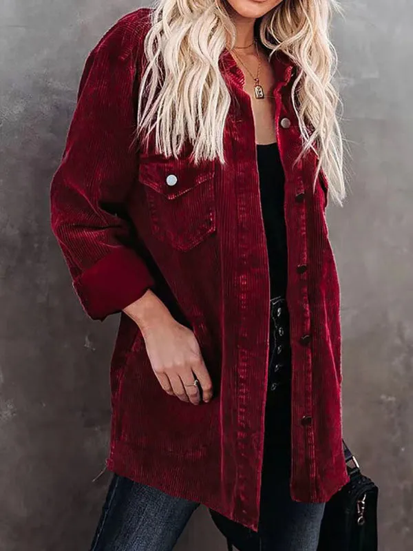 Solid Corduroy Oversized Shirt Jacket