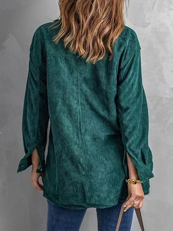 Solid Corduroy Oversized Shirt Jacket