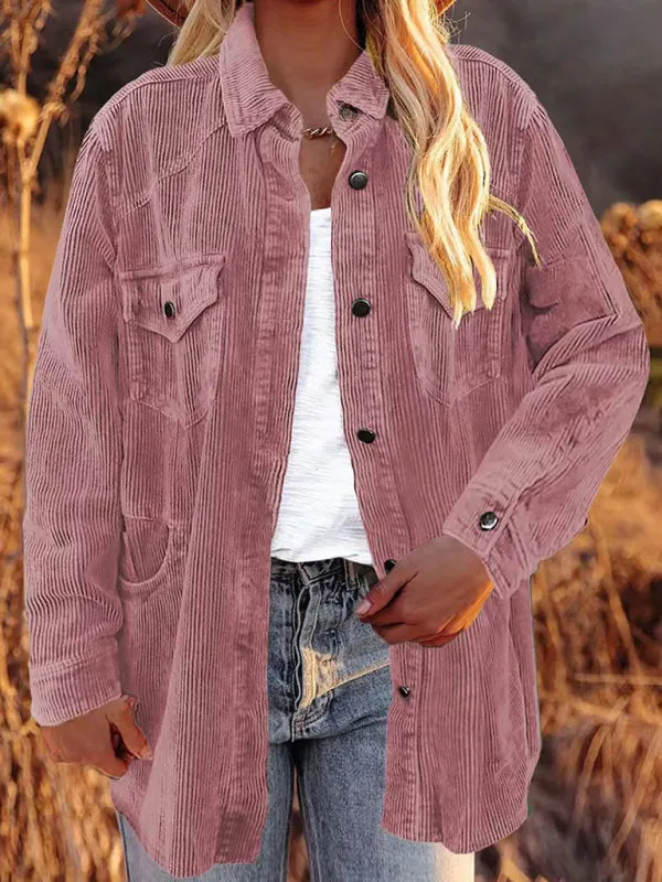 Solid Corduroy Oversized Shirt Jacket