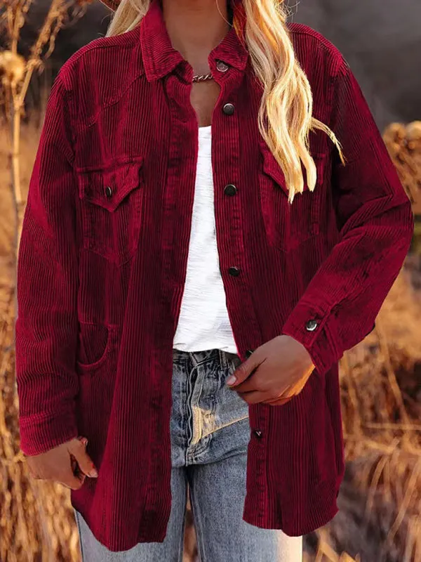 Solid Corduroy Oversized Shirt Jacket