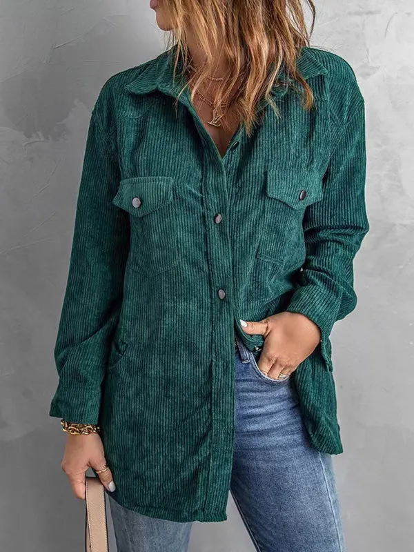 Solid Corduroy Oversized Shirt Jacket