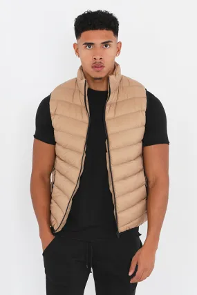 STONE CHEVRON QUILT ZIP THROUGH PADDED GILET