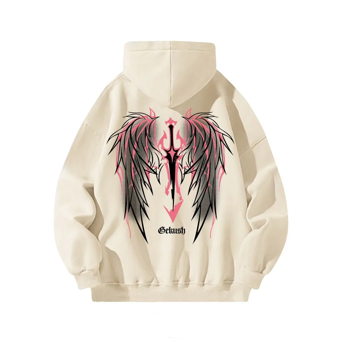 Street hiphop trendy wings printed pure cotton hoodie