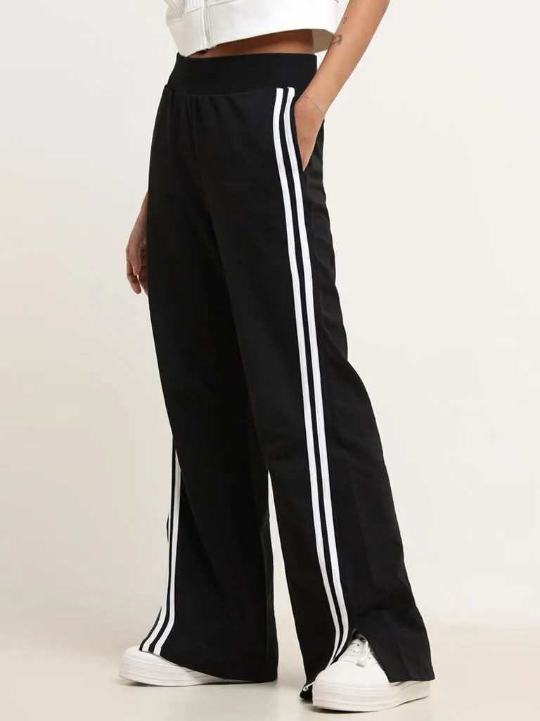 Studiofit Black Striped Cotton Track Pants