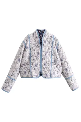 'Valerie' Floral Open-Front Quilted Reversible Jacket