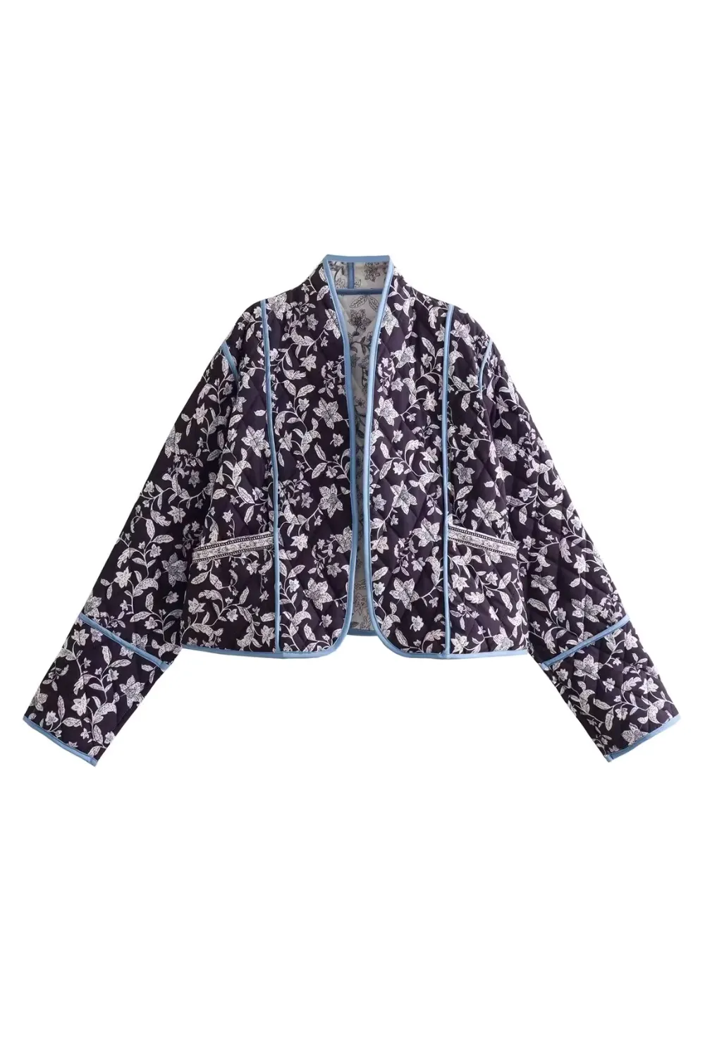 'Valerie' Floral Open-Front Quilted Reversible Jacket