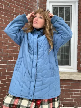 Vintage 70's Nylon Powder Blue Chevron Quilted Coat (2XL)