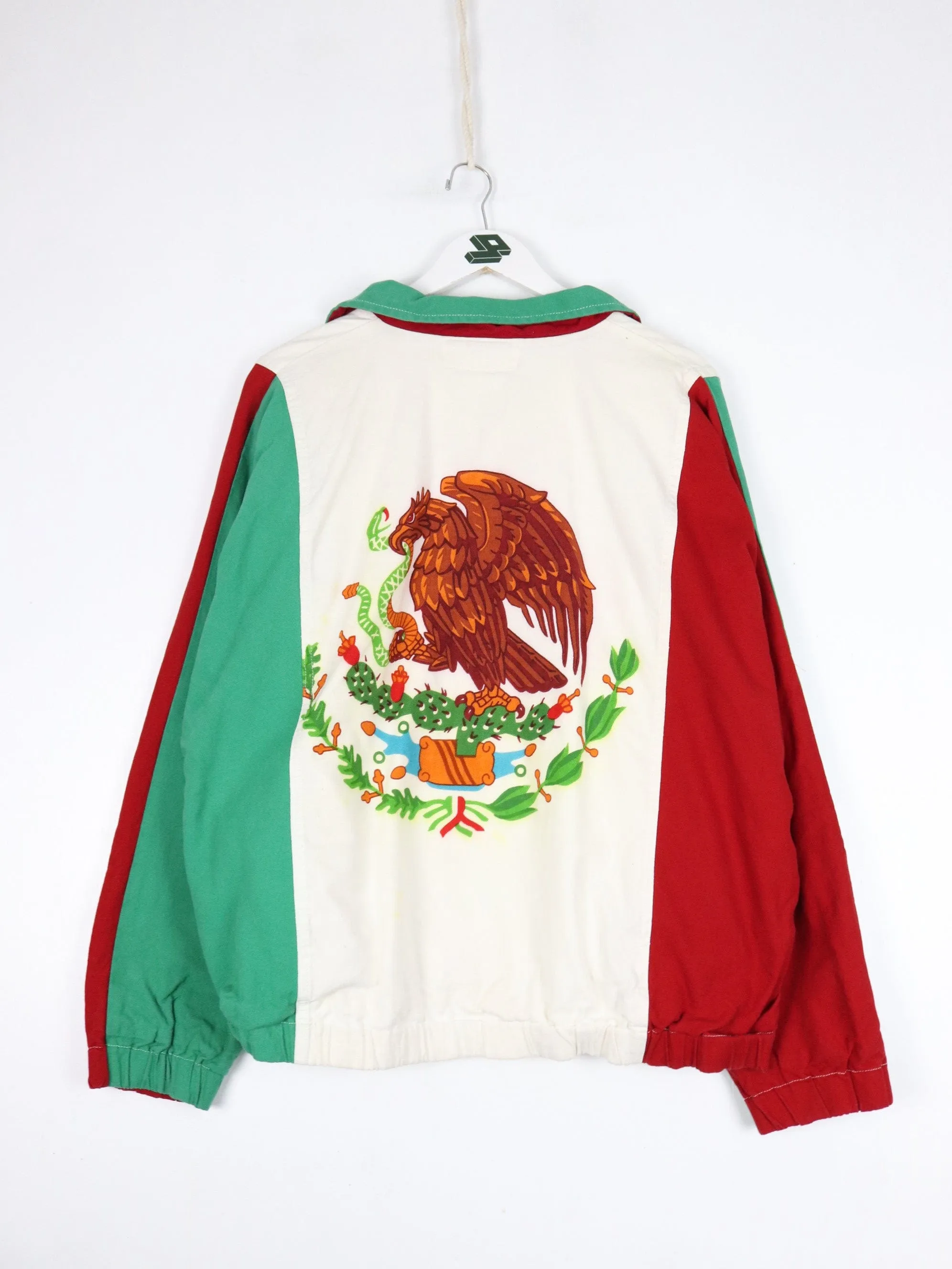 Vintage Caesers Jacket Mens 2XL White Mexico Flag Windbreaker