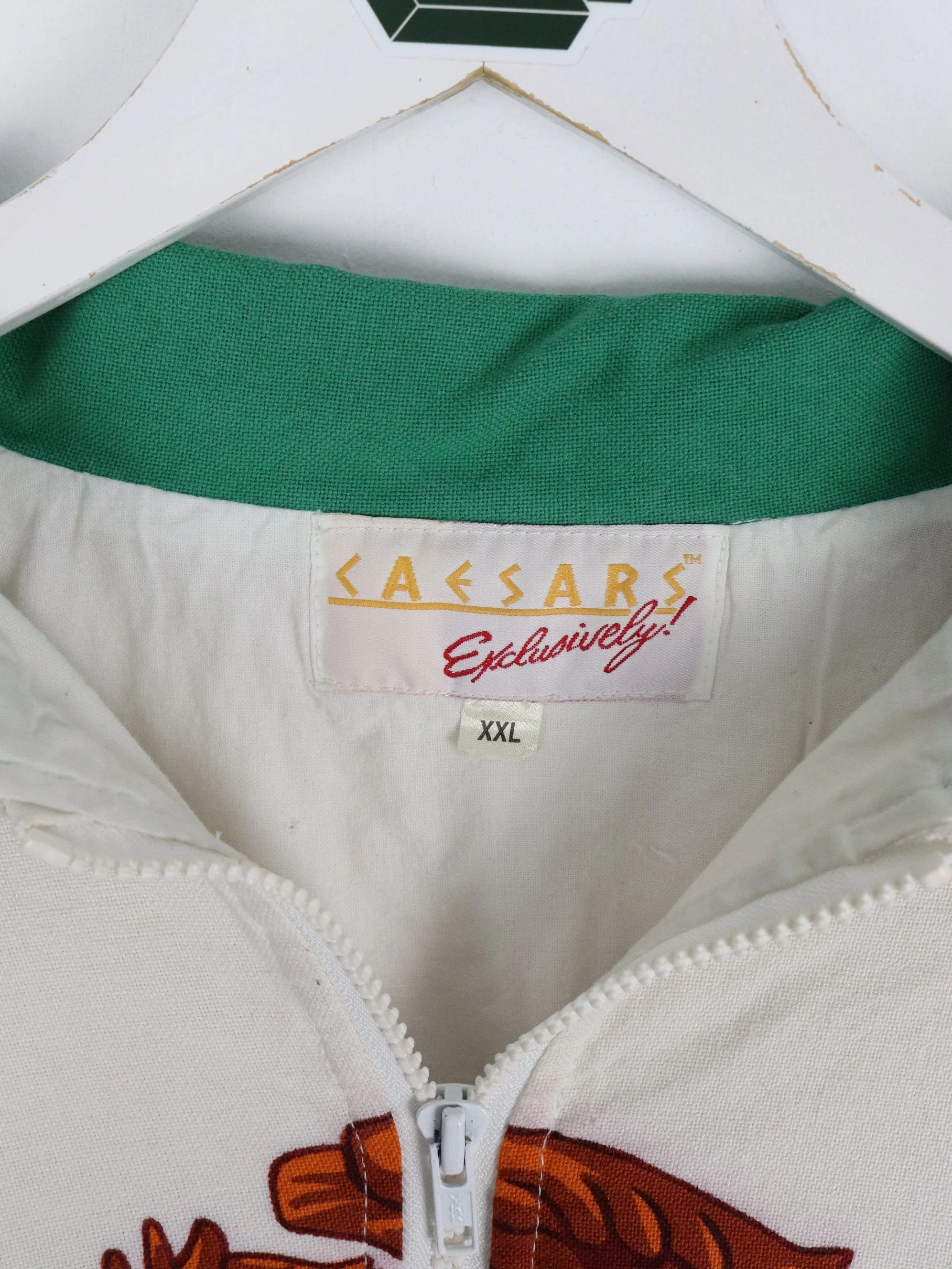 Vintage Caesers Jacket Mens 2XL White Mexico Flag Windbreaker