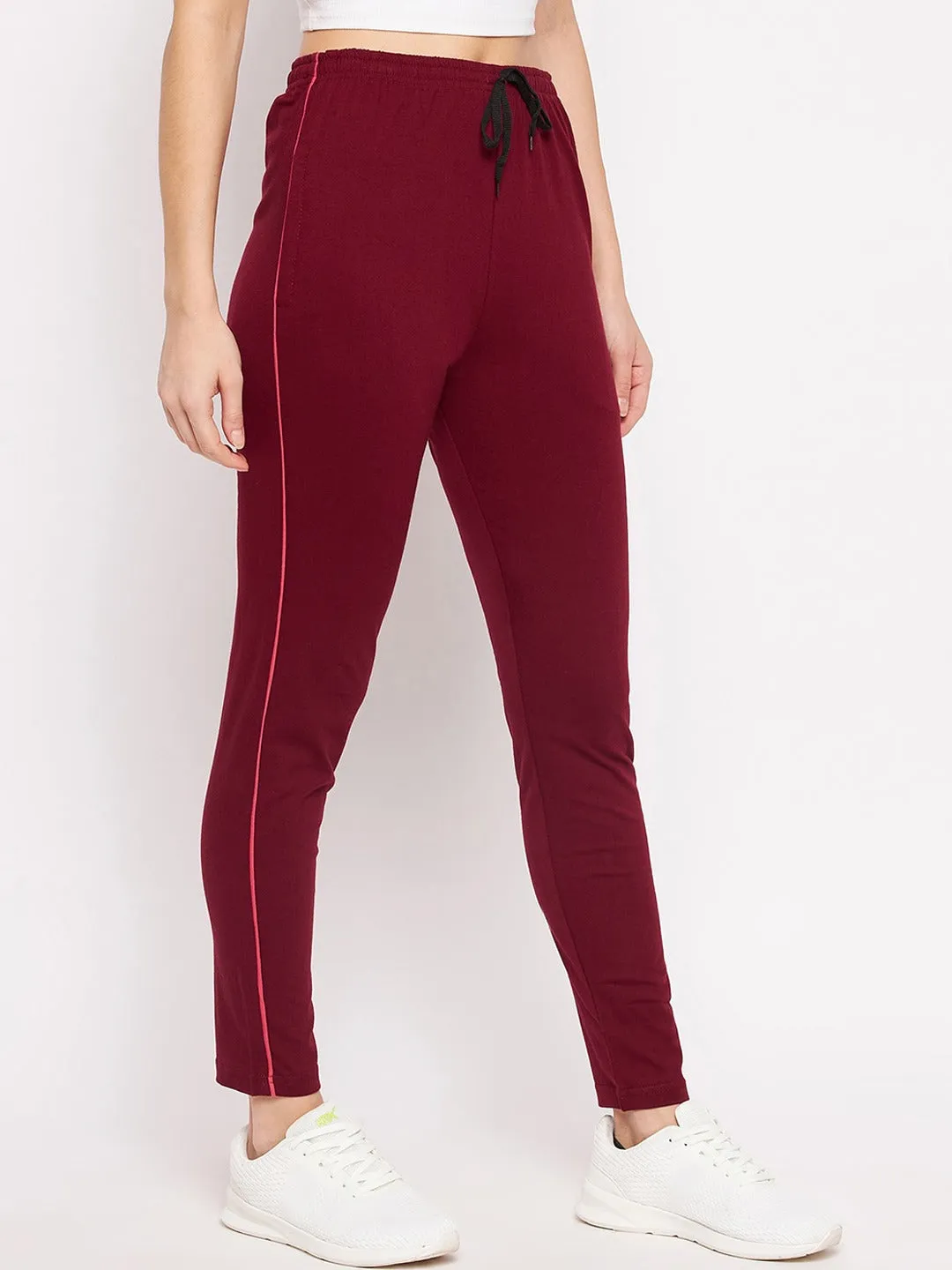 Women Maroon Solid Track Pants