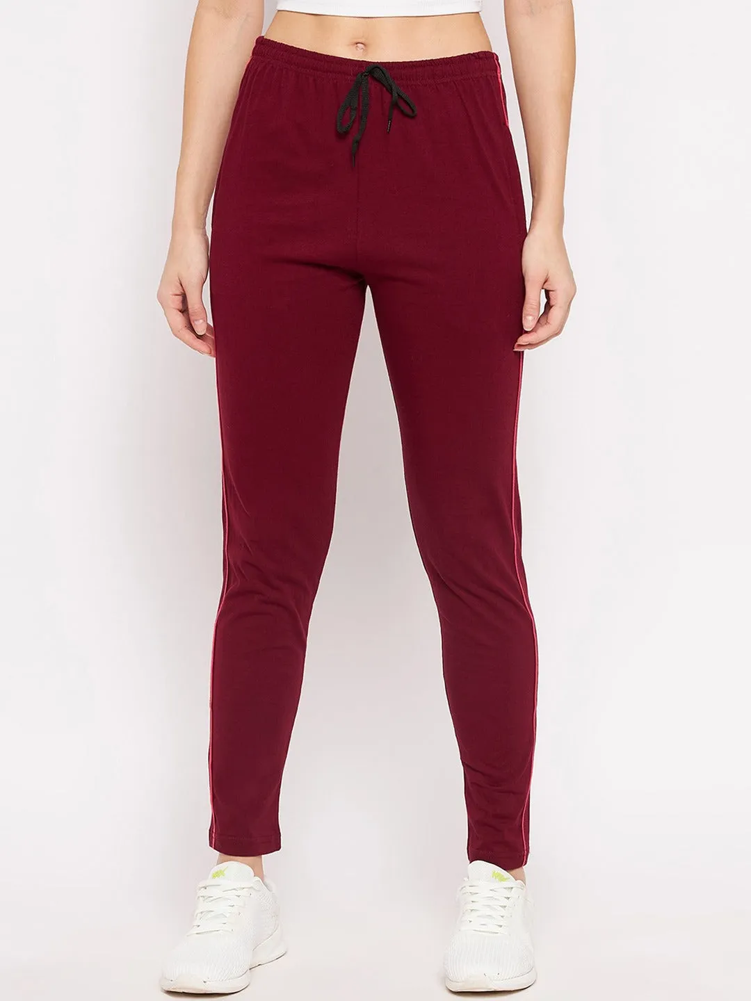 Women Maroon Solid Track Pants