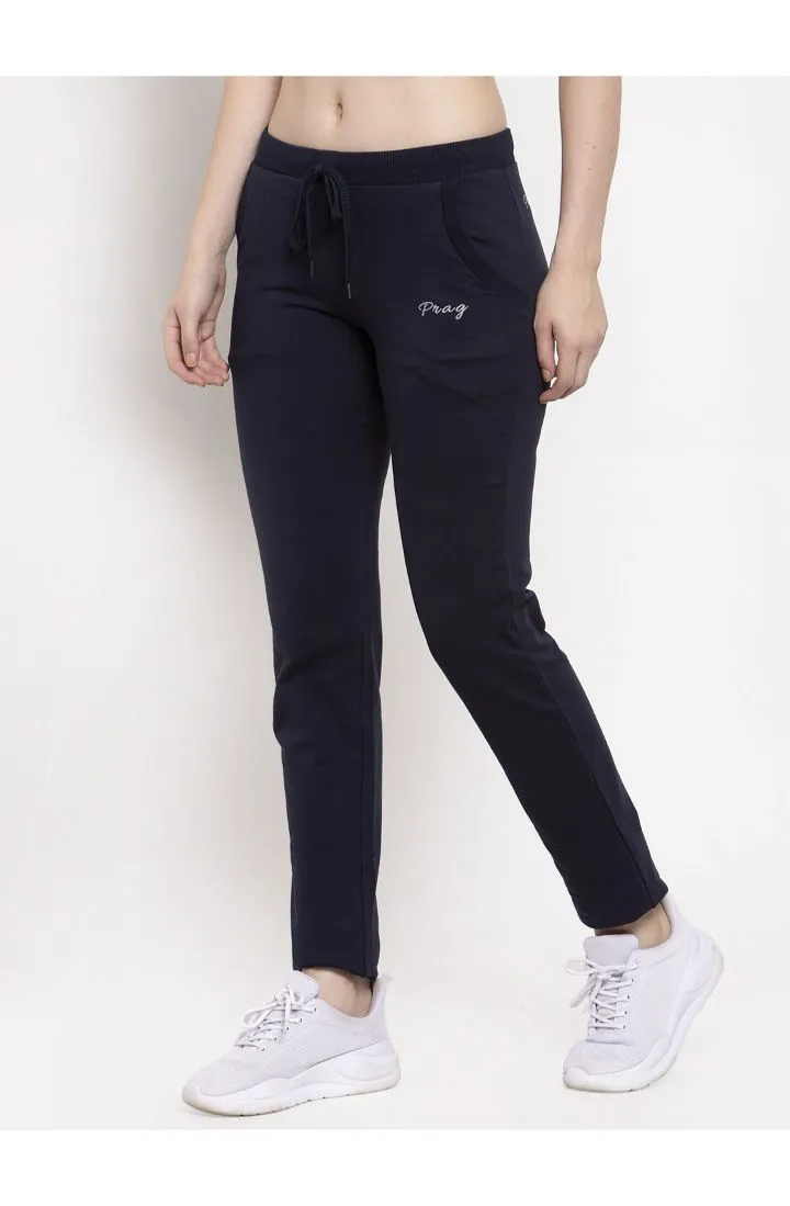 Women Navy Solid Cotton Track Pant