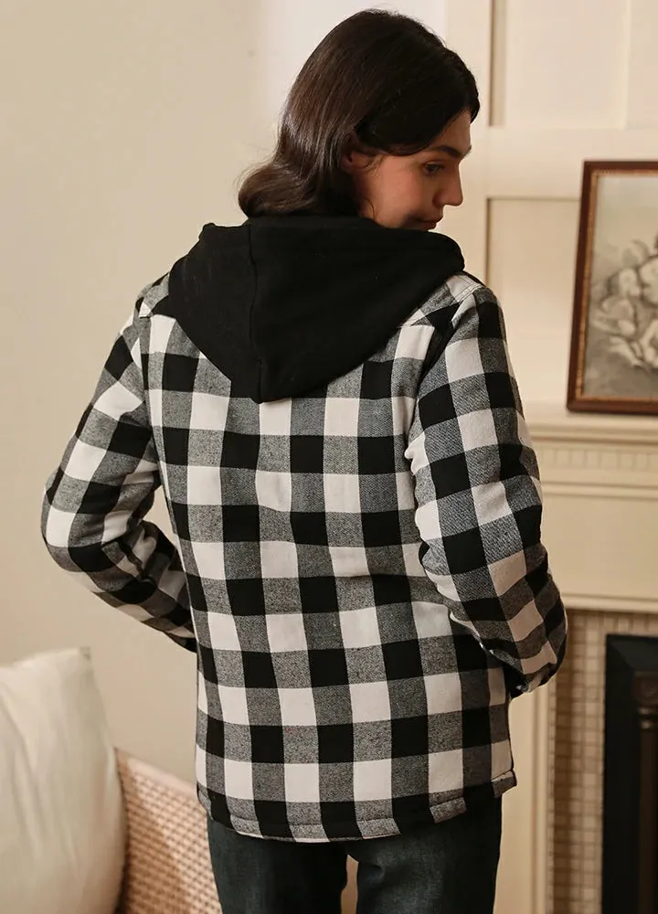 Women's Matching Family Black White Quilted Flannel Hoodie