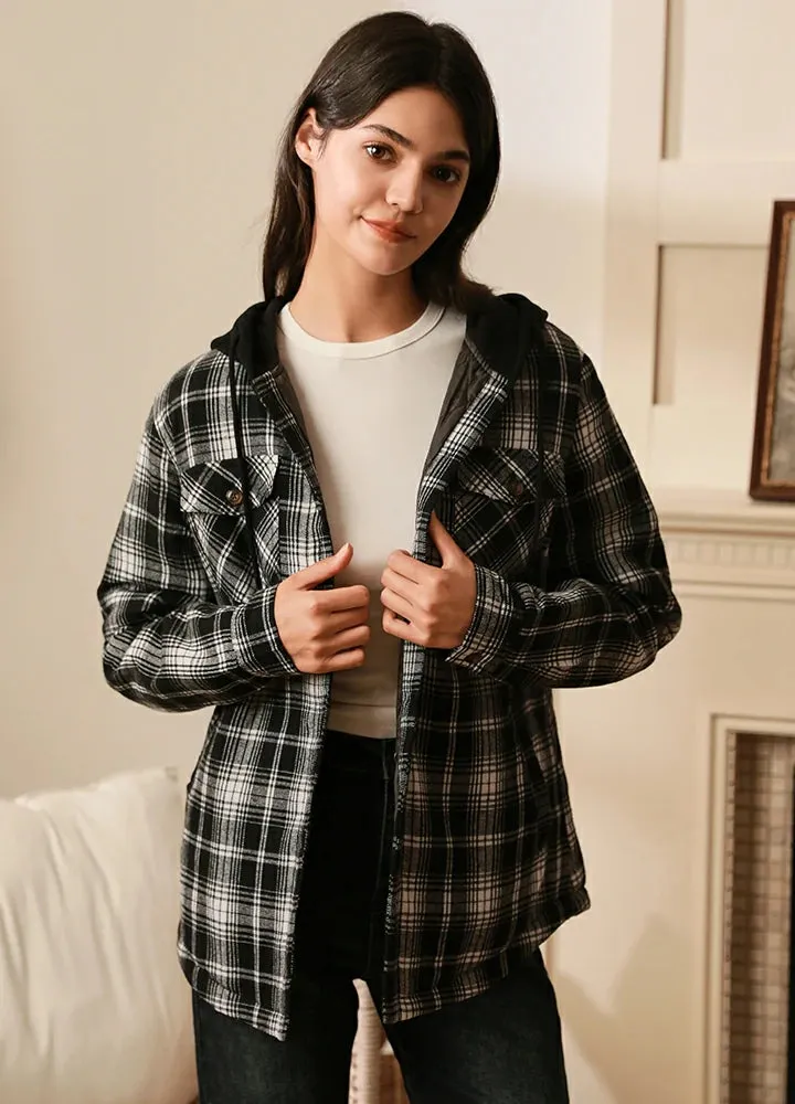 Women's Matching Family Black White Quilted Flannel Hoodie